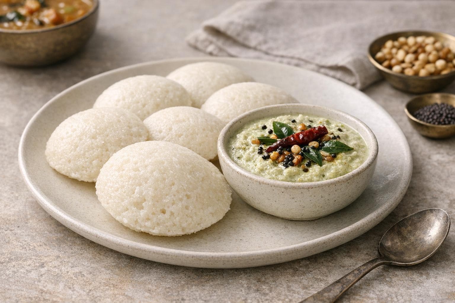 Idli with Coconut Chutney