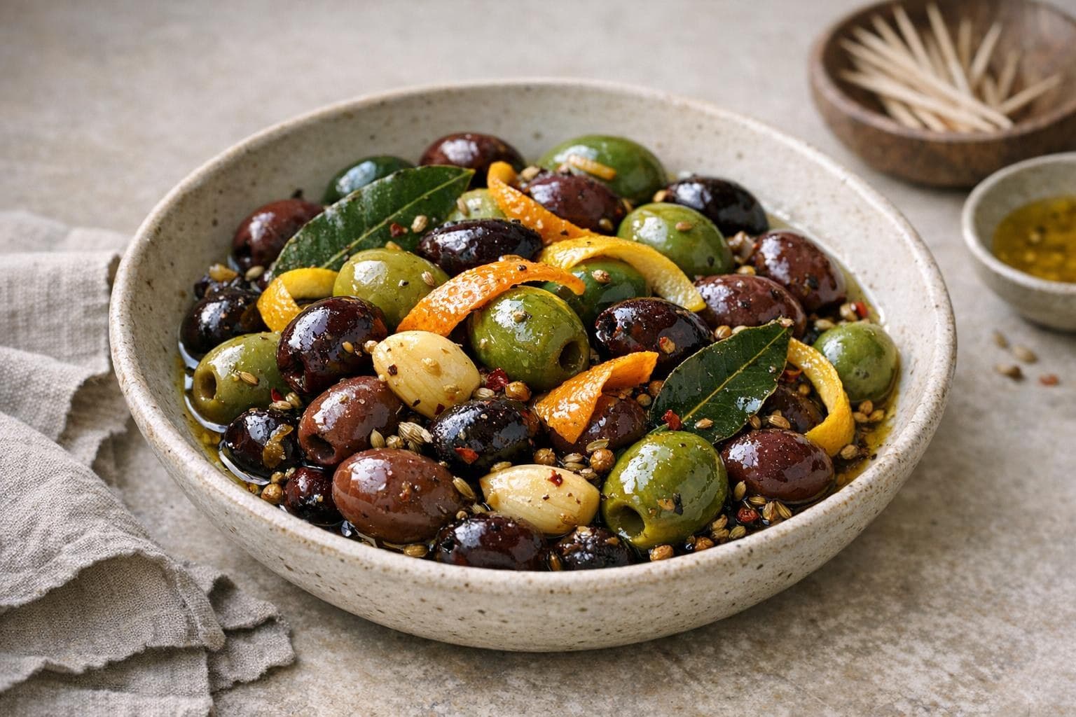 Warm Marinated Olives with Citrus and Fennel