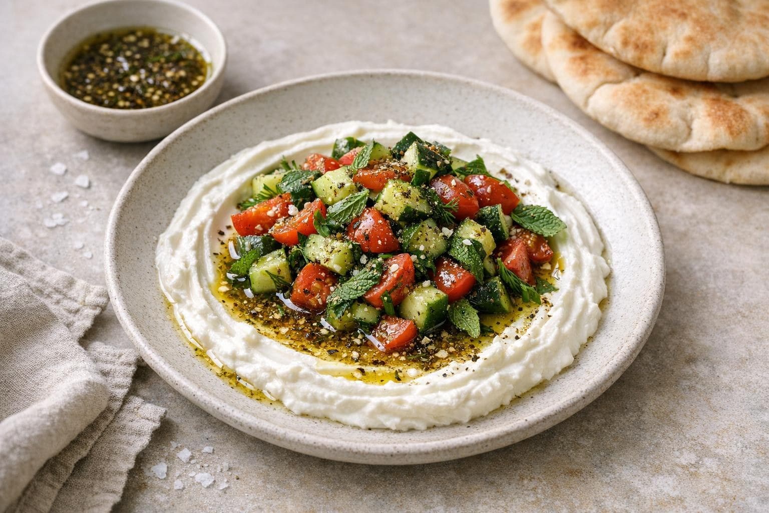 Savory Yogurt Bowl with Cucumber, Mint, and Za'atar Oil