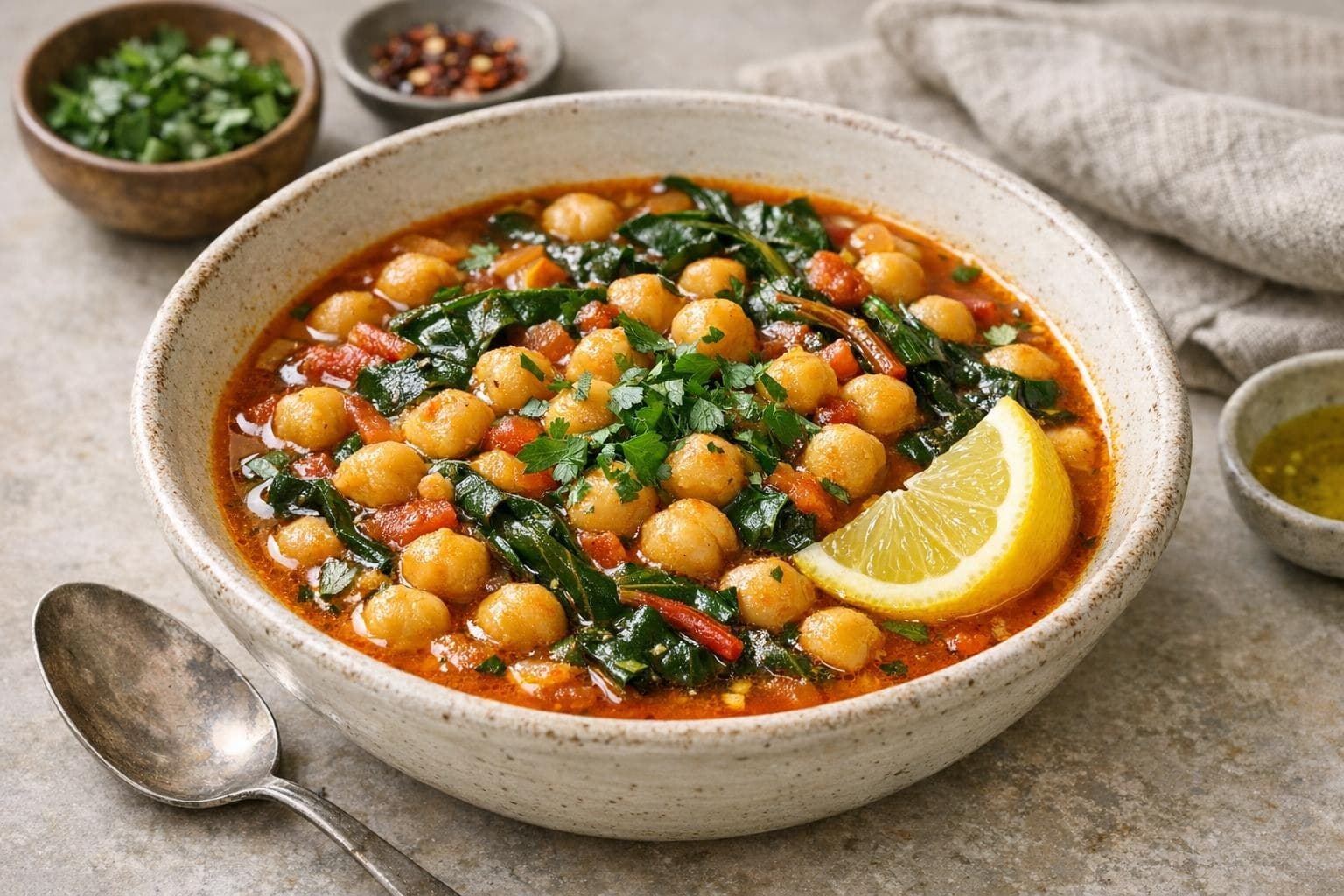 Saffron Chickpea Stew with Chard and Lemon