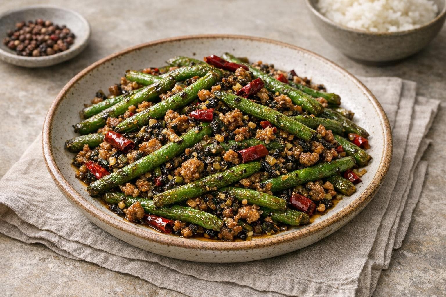 Gan Bian Si Ji Dou (Sichuan Dry-Fried Green Beans)