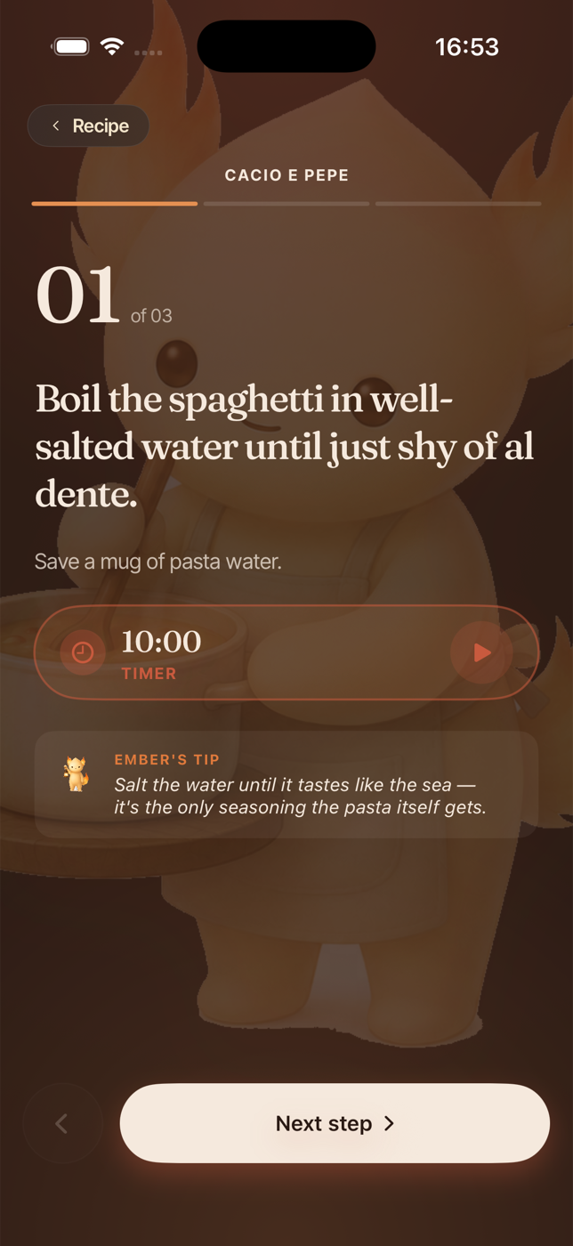 Hearth cook mode, one step at a time