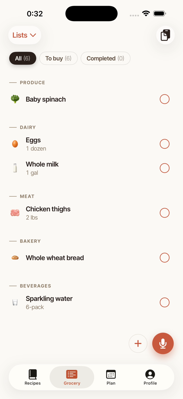 Grocery list sorted by aisle