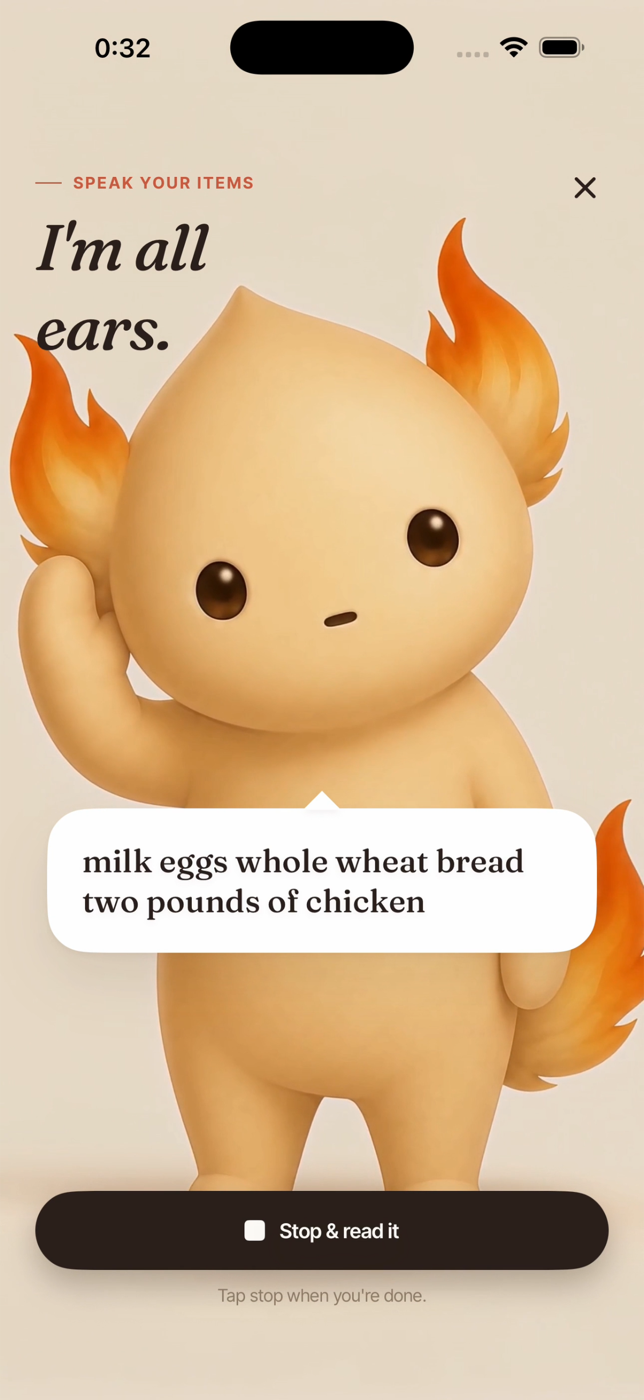 Speaking groceries into Hearth